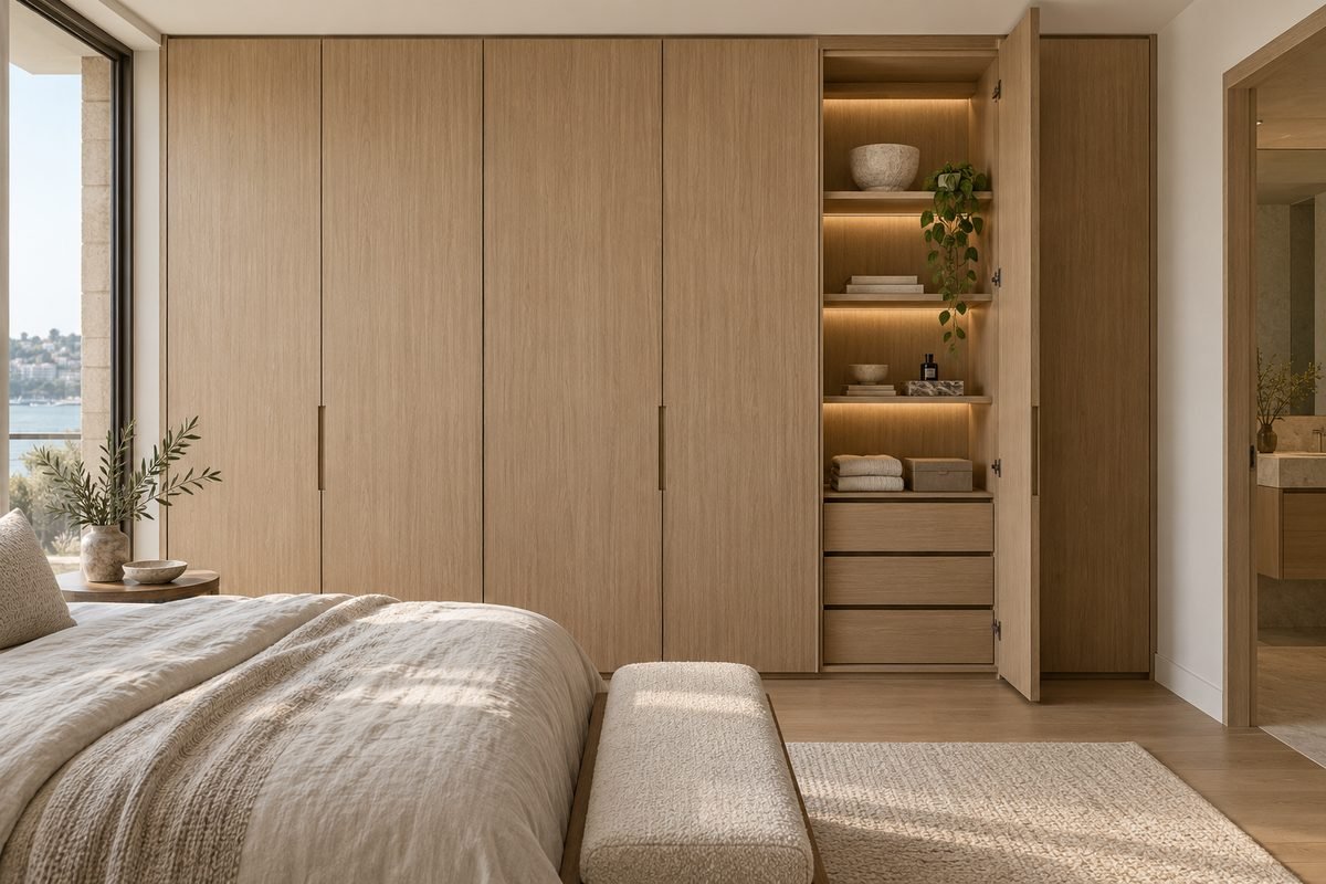 Made-to-measure wardrobe cabinetry with fitted shelves and drawers